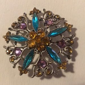 Purple, Blue and Yellow Heart Brooch - costume jewelry